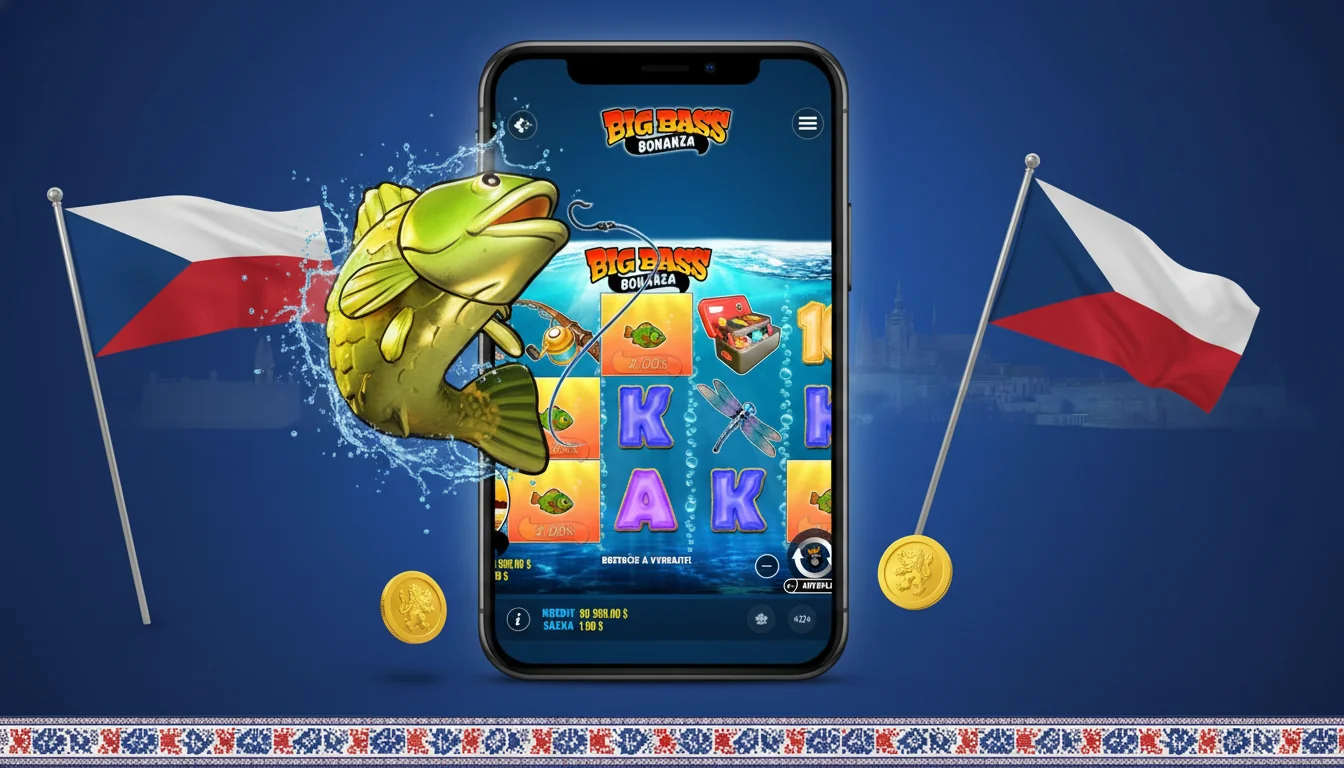 Mobilní zobrazení Big Bass Bonanza v lobby českého kasína s rybářskými symboly a aktivní bonusovou nabídkou
